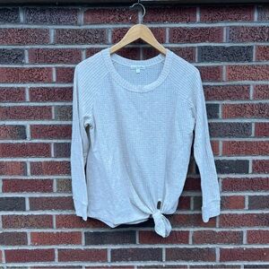 Nine Britton Cream Waffle Knit Front Knot Long Sleeve Top